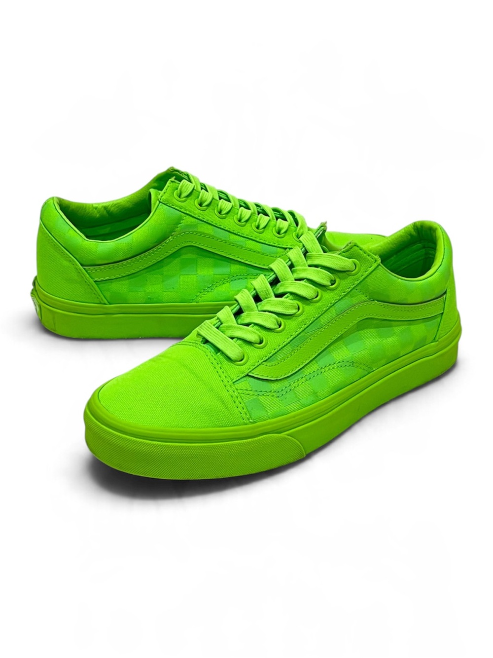 Vans Old Skool Mono Checkerboard Green Gecko Neon Low Top Skate Shoes M8.5/W10